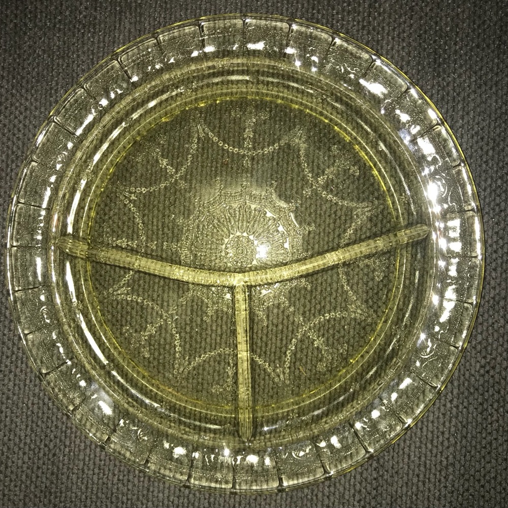 4 CAMEO DEPRESSION GLASS Divided Grille Plates. 10-1/4” Exc.Cond.